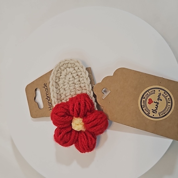 Hand Crafted Handmade Crochet Hair Clip Hand knit Puffy Red Flower Snap Clip 3" - Picture 17 of 17